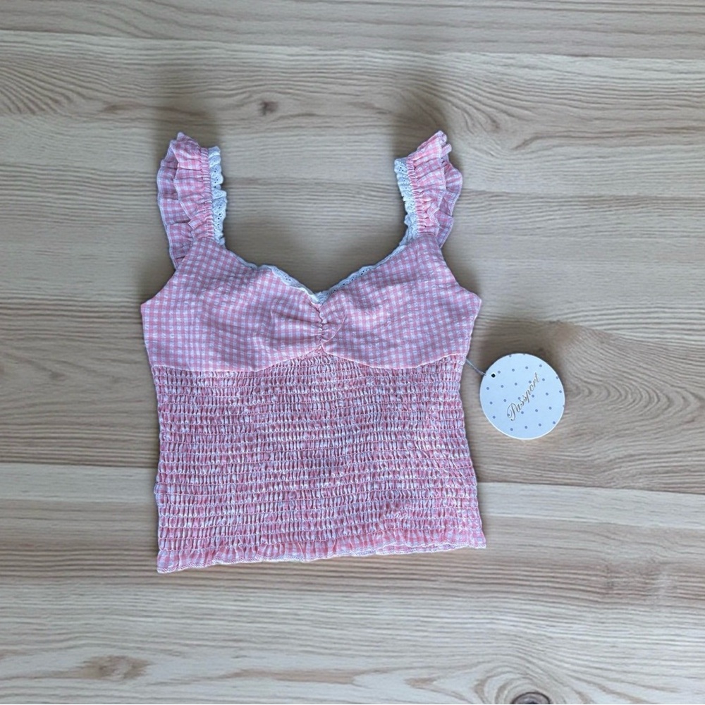 Passport Pink Gingham Smocked Crop Top